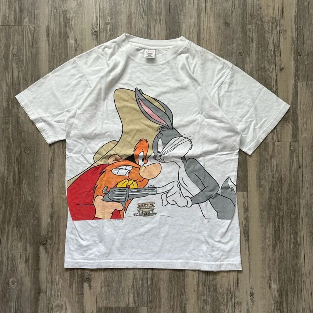 Vintage 90s Looney Tunes Yosemite Sam Bugs Bunny Big Face Size Large VTG RARE